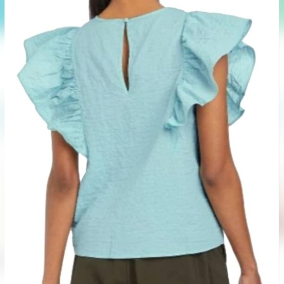 a new day Size Large Flutter Sleeve Crinkle Tank Baby Blue Contemporary Casual - Picture 14 of 16